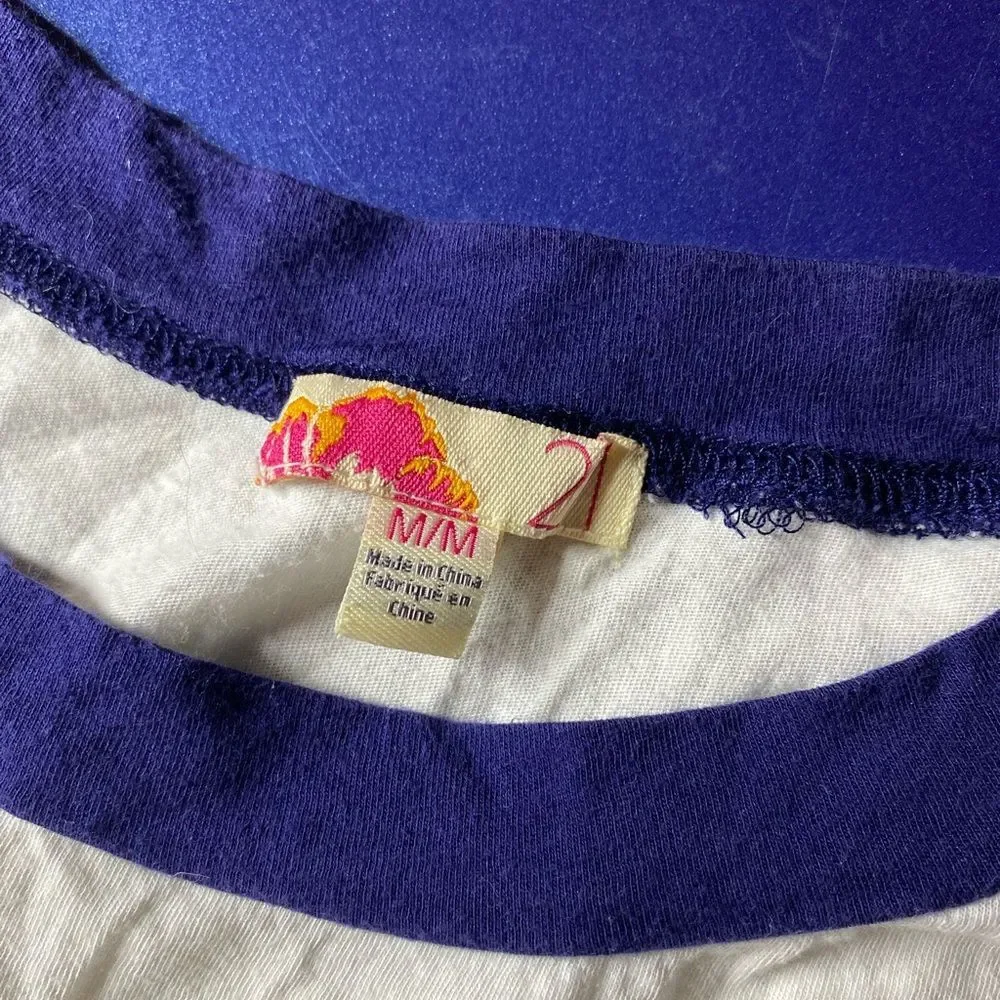 Y2K Forever 21 White and Navy Baseball Tee